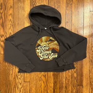 Altar’d State Grey Cropped Hoodie with Graphic Print